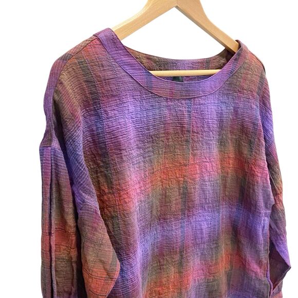 Liverpool Purple & Red Plaid Cuffed Long Sleeve Soft Top Women’s Medium - Picture 4 of 9